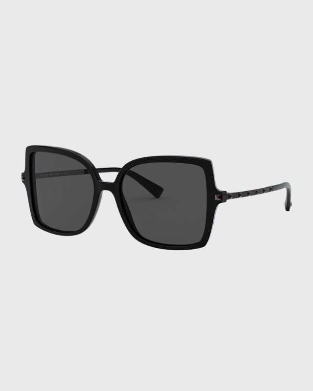 Square Acetate Sunglasses w/ Rockstud Arms